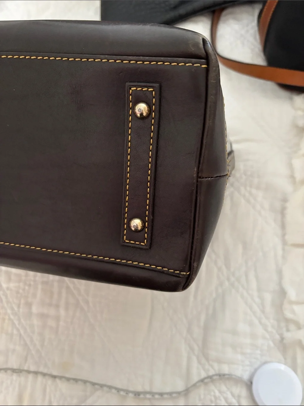 Dooney & Bourke Navy Croc-Embossed Satchel with Dark Brown Trim